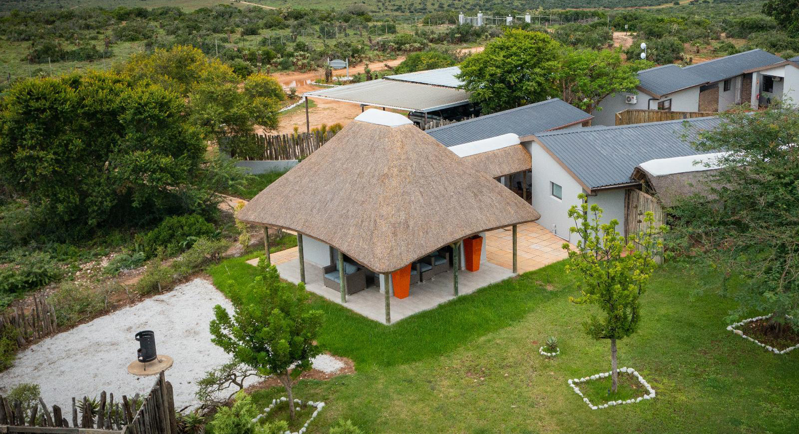 Giraffe Tower Lodge aerial view at Longhill Reserve